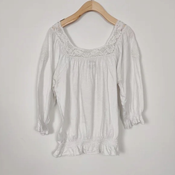 In-vain Women's White Square Neck Puff Sleeve Blouse Size Large Crochet Cotton - Picture 4 of 11